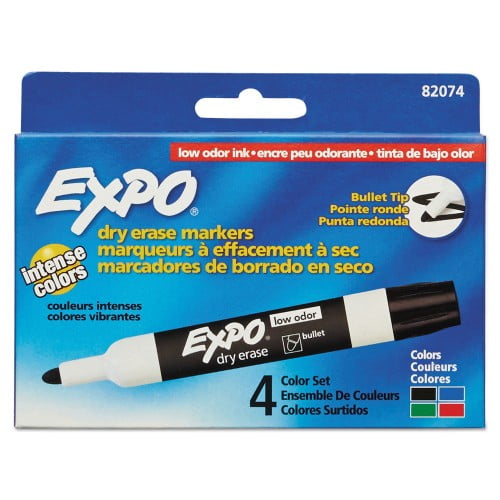 New EXPO Low-Odor Dry-Erase Marker, Medium Bullet Tip, Assorted Colors, 4/Set,Each