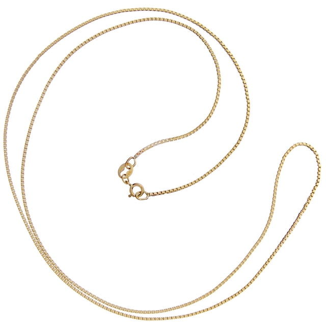 14K Solid Yellow Gold Necklace | Box Link Chain | 22 Inch Length | 1.0mm Thick | With Gift Box