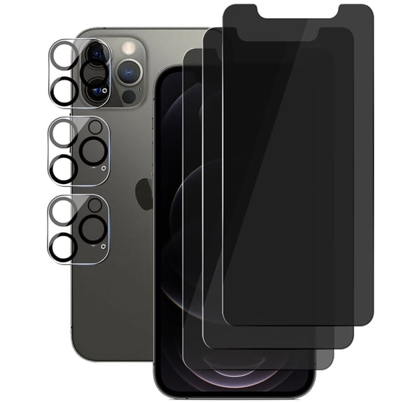 (3 3) for iPhone 12 Pro Max (6.7") (3 Pack) Anti Spy Private Tempered Glass Film Privacy Screen Protector and (3 Pack) Camera Lens Protector [Not Affect Flash]
