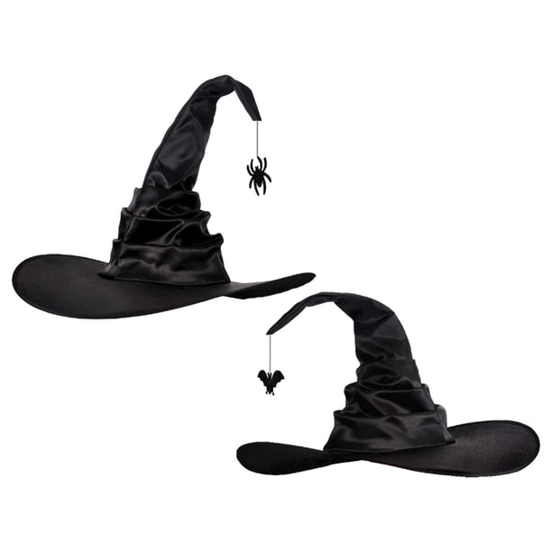 Disfraces de Halloween para Mujeres, Sombreros de Bruja Grandes para Mascarada de Fiesta Accesorio de Cosplay, Disfraz de Bruja para Mujeres Punteado Gorra Negro Paño de Oxford para Halloween Diario