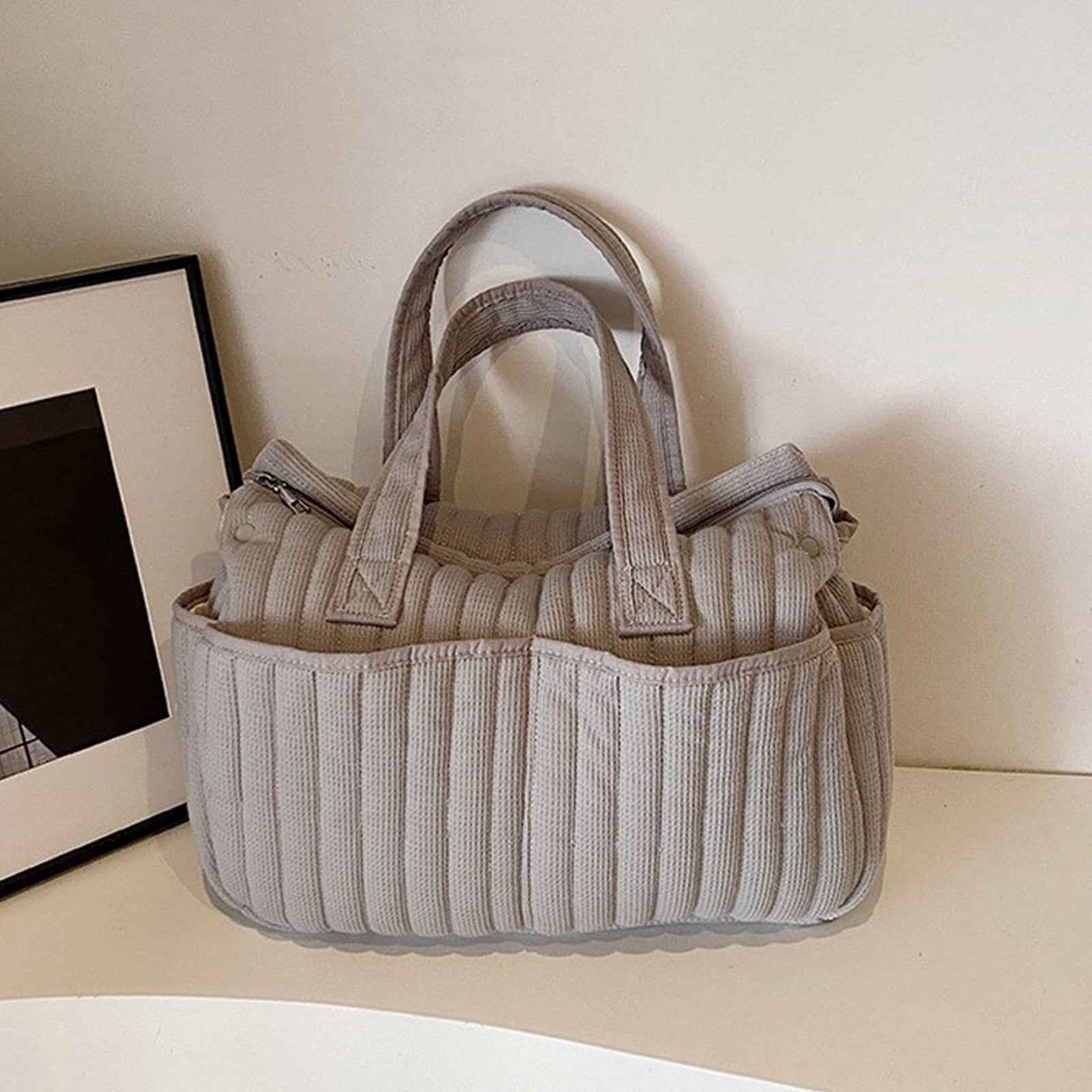Cotton Linen Diaper Bag Portable Handbag Organiser with Easy Access Pockets for Traveling Parents and Newborns Care