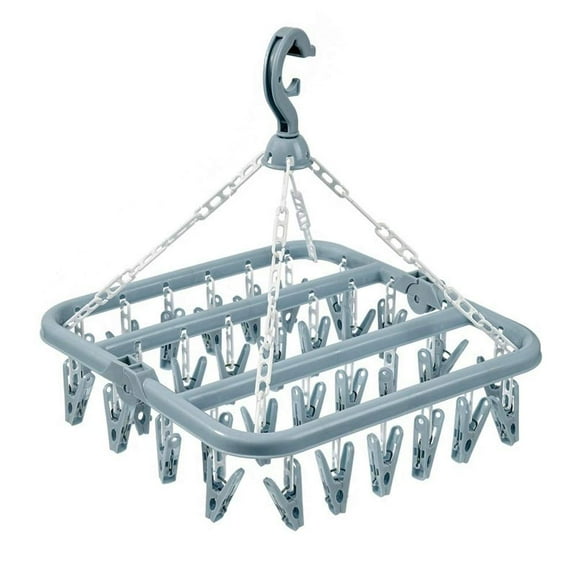 Clothes Drying Hanger with 32 Clips and Drip Foldable Hanging Rack (Light Green)