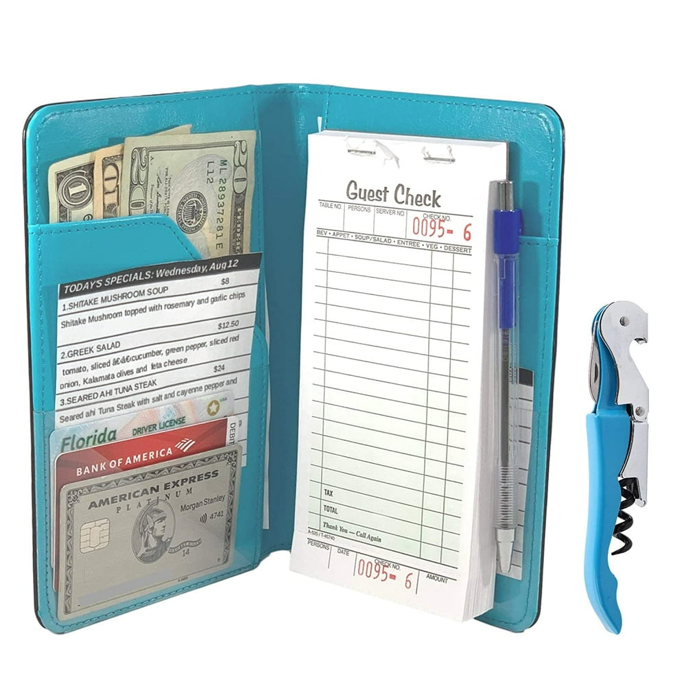 Waitress Server Book Wallet Organizer Turquoise Bundled with Wine
