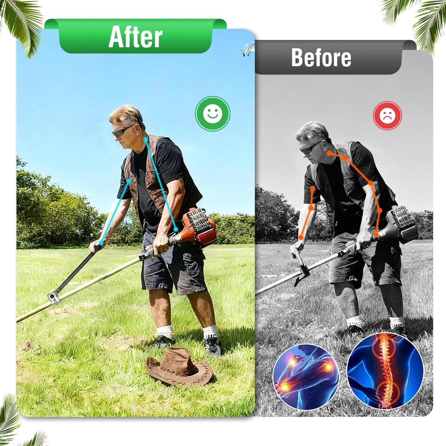 Universal Trimmer Handle Extension with Adjustable Shoulder Strap, Back-Saving Weed Eater Handle for 26-28mm Shafts