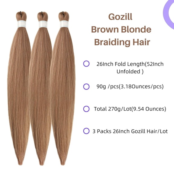 WEIF-Brown Blonde Braiding Hair Pre Stretched Box Braids Hair Extension for Braiding 27/30/613 Mixed Braiding Hair for Knotless Box Braids