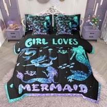 Homewish Cartoon Mermaid 7-Piece Twin Bedding Sets,Ocean Animal Sealife Bedding Comforter Set,Purple Blue Black Sheet Sets For Girls,Luxury Bedroom Decor