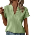thumbnail image 2 of ClodeEU Women's V Neck Short Sleeve Textured Blouse,Summer Casual Slim Top Army Green,Women's Plus L, 2 of 6