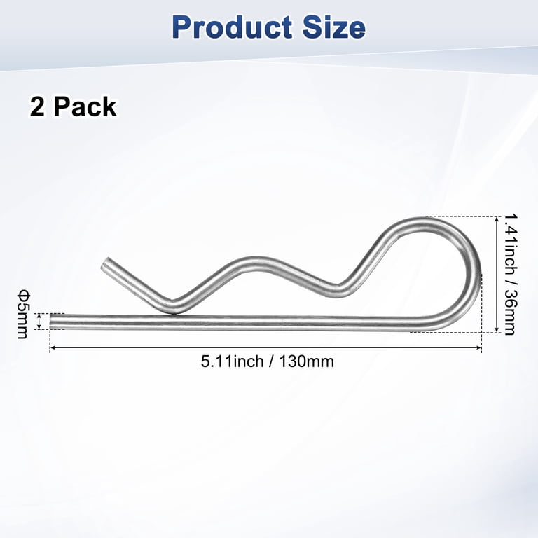MroMax 50-Pack 2mm X 40mm Carbon Steel R-Clip Cotter Pins – Zinc-Plated, Silver Tone, Spring Fasteners