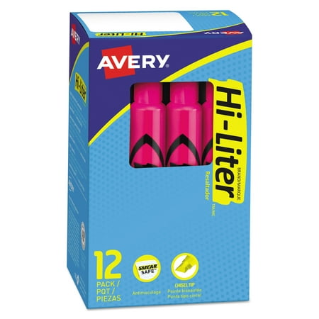 Avery Dennison Hi Liter Fluorescent - Avery HI-LITER Desk-Style Highlighter, Chisel Tip, Fluorescent Pink Ink, Dozen