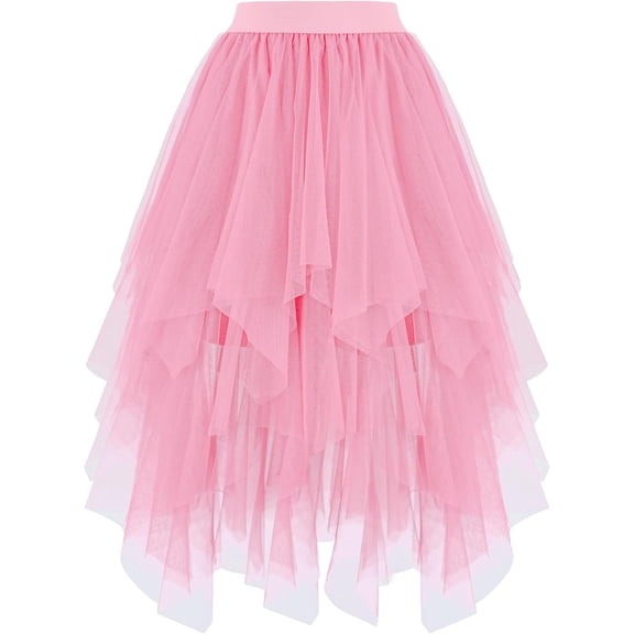 Wrongduck Women's Fairy Tulle Skirt High Waist Irregular Midi Tutu Skirt Layered Puffy Mesh Skirt for Wedding Party Prom Cosplay Holiday Dress Up