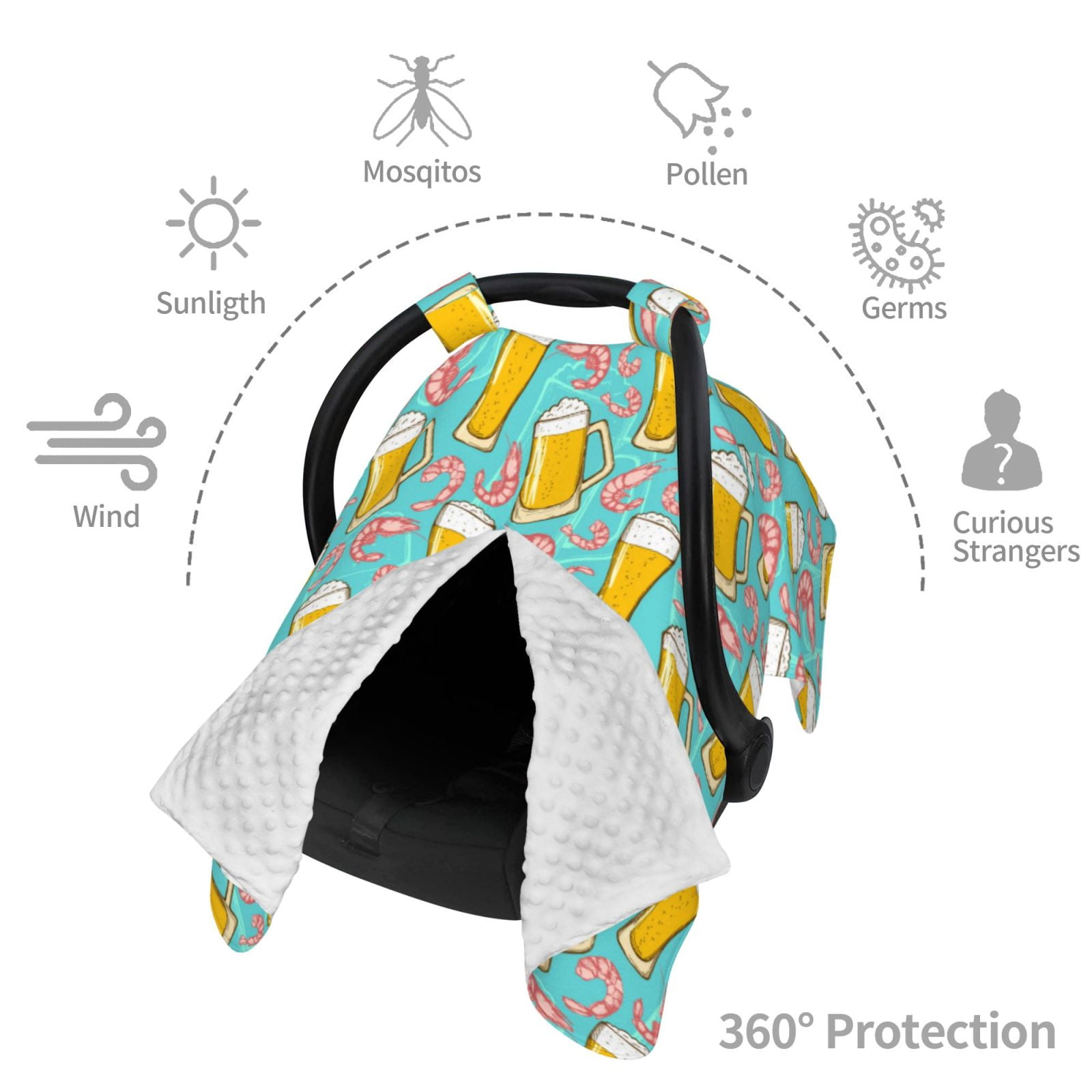 Car Seat Cover Baby - Summer Shrimps Beer Breathable Infant Car Seat Cover for Baby Carseat, Lightweight Comfort Baby Essentials Must Haves Newborn Stuff for Girl Boy