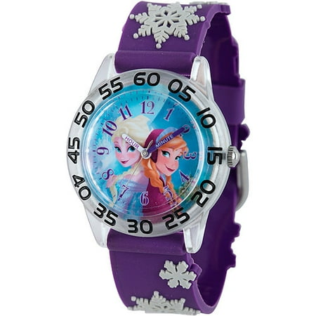 Frozen Anna, Elsa Girls' Plastic Watch, Purple 3D Plastic Strap