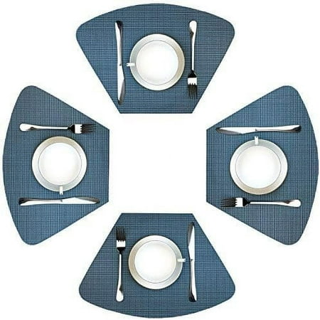 

Wedge Placemats for Round Table Set of 4 Woven Vinyl Washable Placemat for Dining Table Heat Resistant Durablity Table Mats Blue