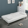 thumbnail image 3 of Renwick LuxuryGoods Modern Faux Leather Futon with Cupholders and Pillows, White, 3 of 9