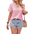 thumbnail image 2 of Lucakuins - Camisetas informales de verano para mujer, manga corta, cuello en V, color de contraste, camisetas holgadas Lucakuins  moda, 2 of 8