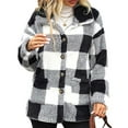 thumbnail image 3 of Women Winter Coat Button Front Plaid Pattern Double Pocket Drop Shoulder Flannel Coat Long Sleeve Jacket Outwear White S, 3 of 8