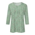 thumbnail image 4 of Plus Size Tops for Women 3/4 Sleeve Round Neck Casual Print T-shirt Green 2XL, 4 of 5