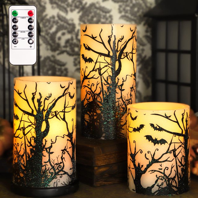 Set de velas sin llama FLAVCHARM Halloween con mando a distancia, 3 unidades