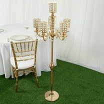BalsaCircle Gold 56" 36" Candelabra Candle Holder Centerpiece Crystal Chains Wedding Party Decorations