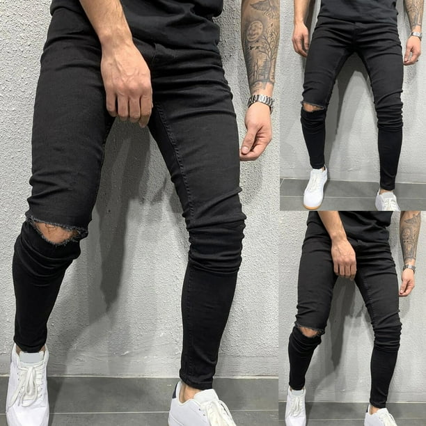 PEASKJP Big and Tall Jeans for Men Vintage Loose Fit Skater Dance Pants Black S