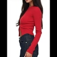 thumbnail image 2 of Suéter Corto Informal de Larga con Cuello Halter, Botones y Abertura Frontal para Mujer Rojo XL, 2 of 7