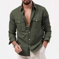thumbnail image 5 of Clearance! Hontri Men's Fashion Spring And Summer Casual Long Sleeved Lapel Solid Color Shirt Shirt Double Pockets Men's Shirt Men Shirts Army Green S, 5 of 7