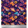 thumbnail image 1 of Soimoi Blue Cotton Voile Fabric Dot,Sunflower & American Robin Bird Decor Fabric Printed BTY 42 Inch Wide, 1 of 1