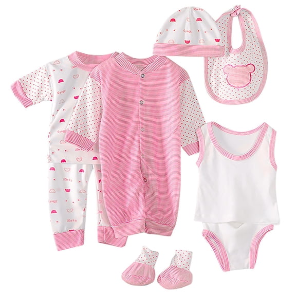 Emitonse 0-3 Months Baby Girl Clothes Winter 8PCS Newborn Baby Boy Girl Tops Hat Pants Bib Sock Shose Romper Outfits Set Girls Fashion Size One Size,Pink