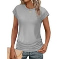 thumbnail image 2 of fatyb Women's Casual Tops Summer Cap Short Sleeve Tshirts Crew Neck Solid Color Loose Womens Basic Tee, 2 of 7
