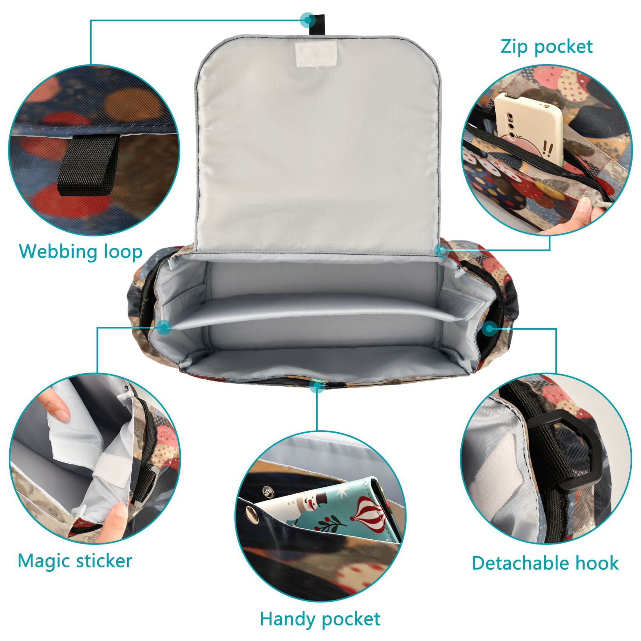 DIXRUYEE Stroller Organizer Patchwork Blossoms Printed