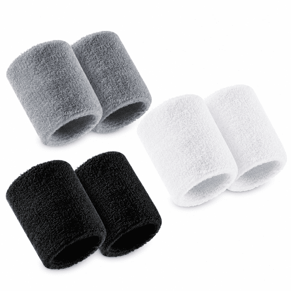 Sports Wristbands, 3 Pairs Polyester Sweatbands for Men and Women, Soft Absorbent Wrist Bands for Gym Running Cycling, Black White Gray