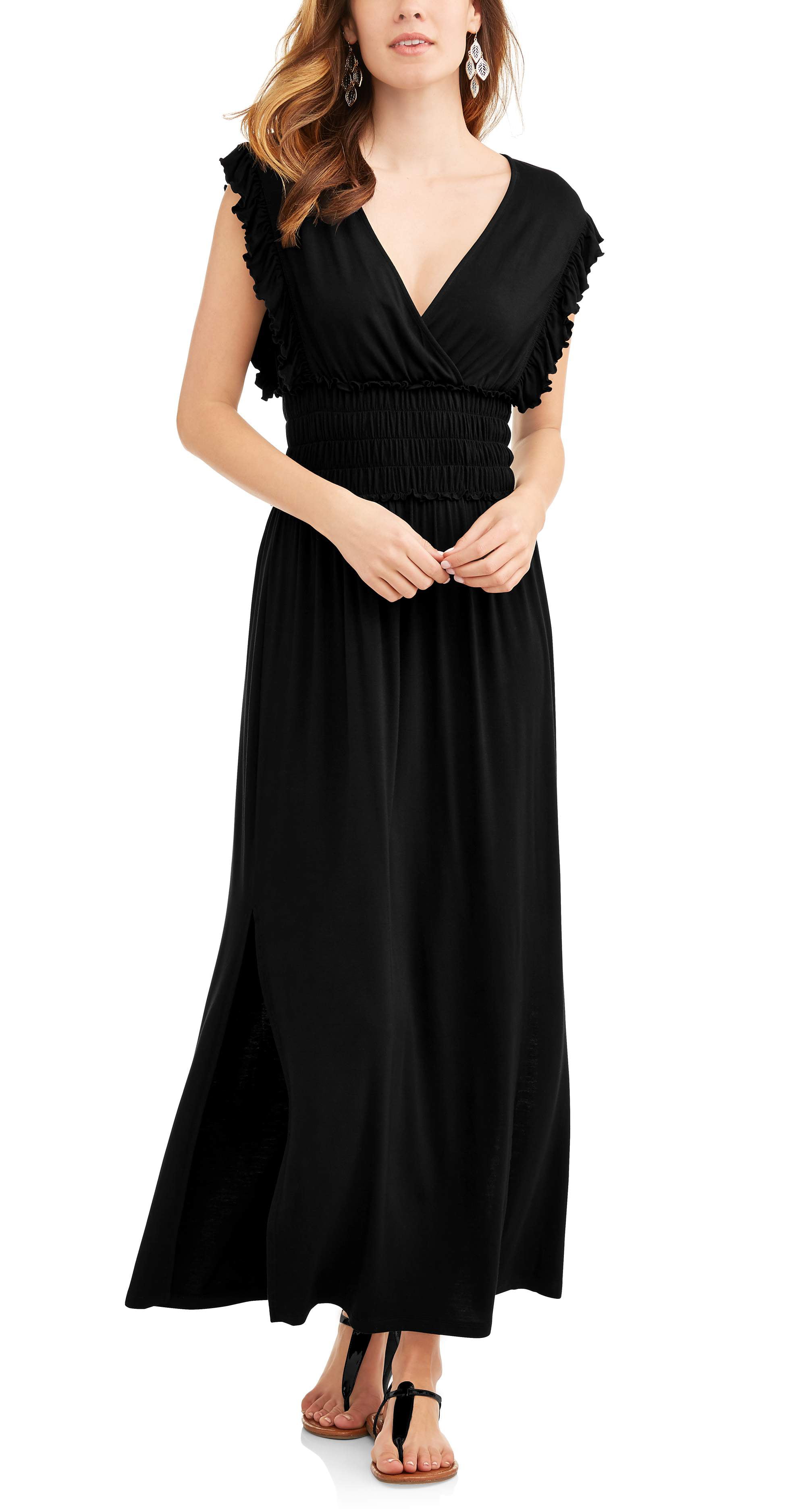 Time and Tru Women's Smock Waist Maxi Dress with Flutter Sleeves ...