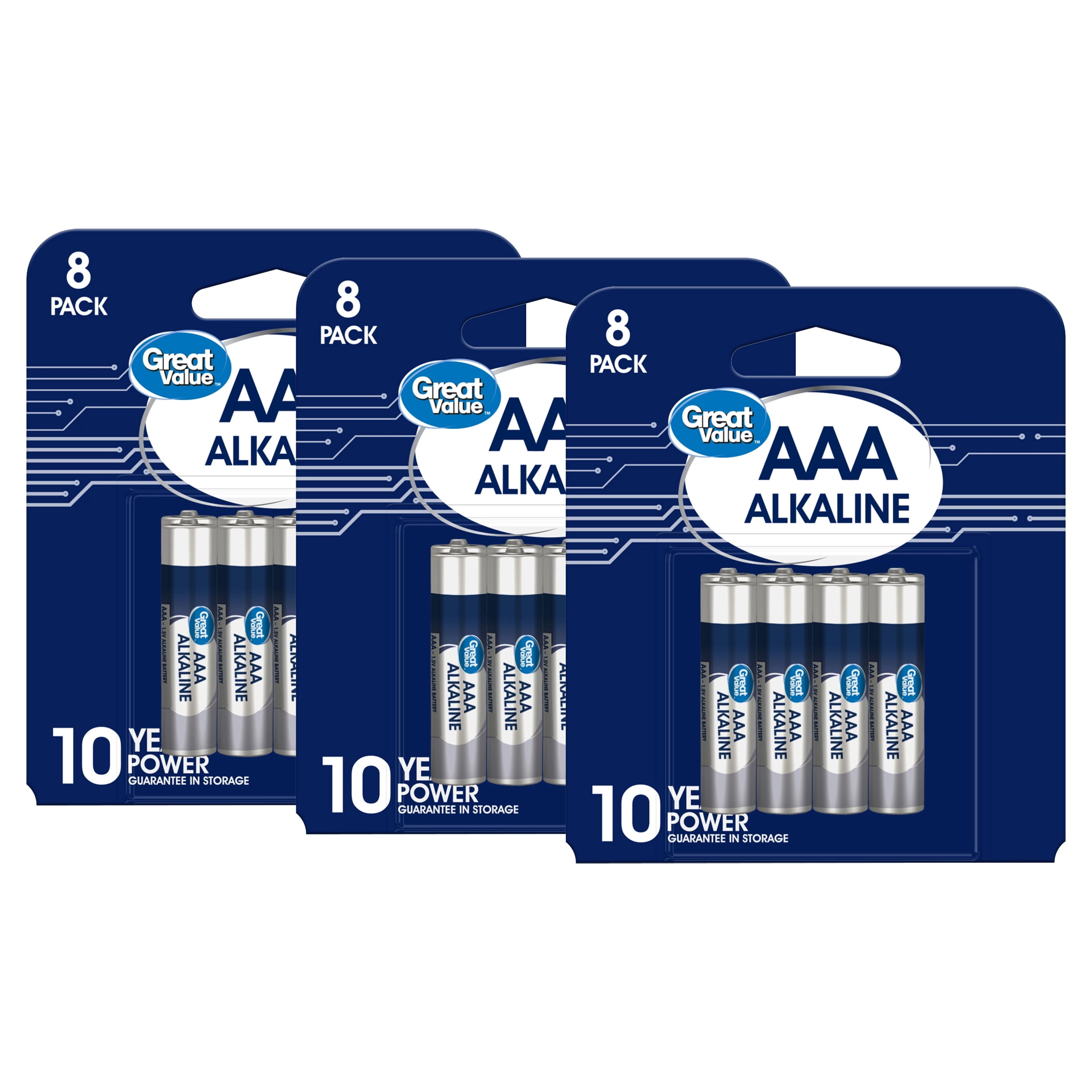 (3 pack) Great Value Alkaline AAA Batteries, 8 Count