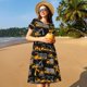 thumbnail image 4 of Fotbe Yellow Excavator Vestido Largo de Moda para Mujer, Vestido Tipo Camiseta con Manga Corta y Estilo Casual a Rayas y Bloques de Color, 4 of 6