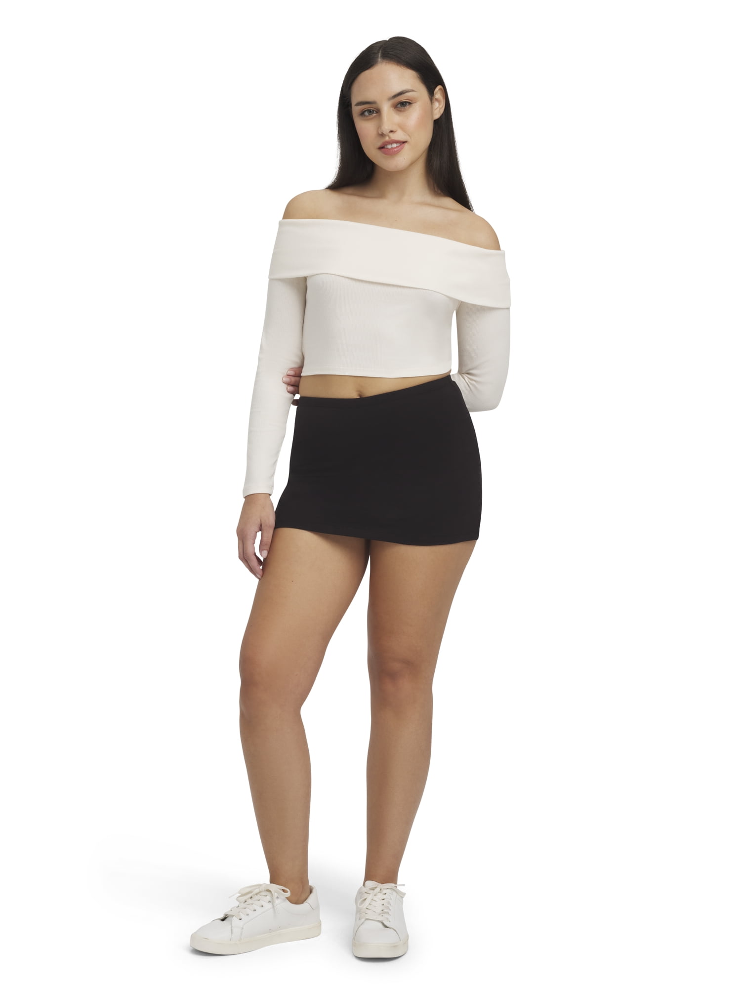 Mills by Millie Bobby Brown Women's Ribbed Off the Shoulder Long Sleeve Sweater, Sizes XXS-XXL