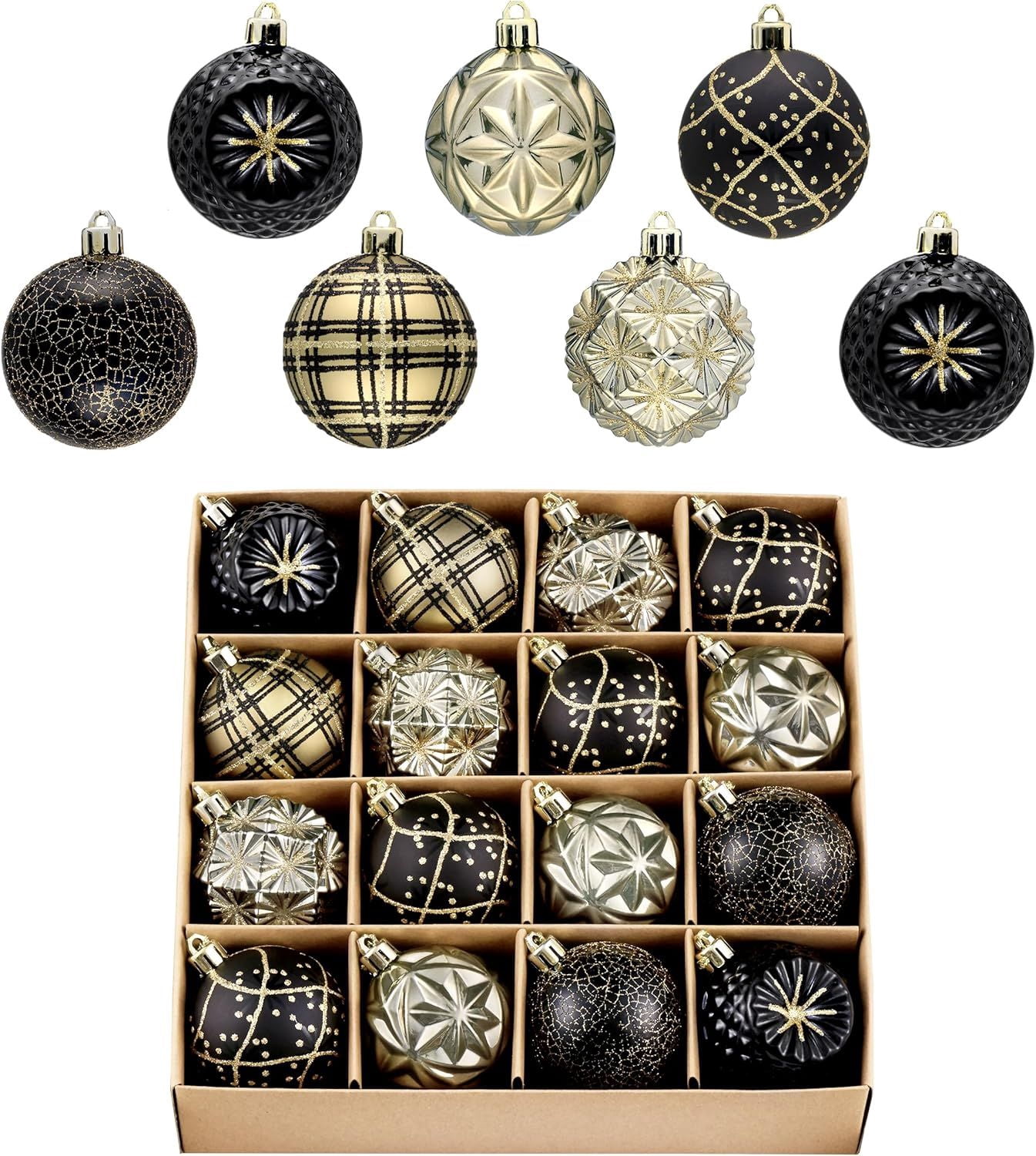 Ornaments for Christmas Trees, 16ct 2.36 Inches White and Silver Shatterproof Christmas Tree Decorations, Hanging Ball Ornaments for Xmas Holiday Party Decor