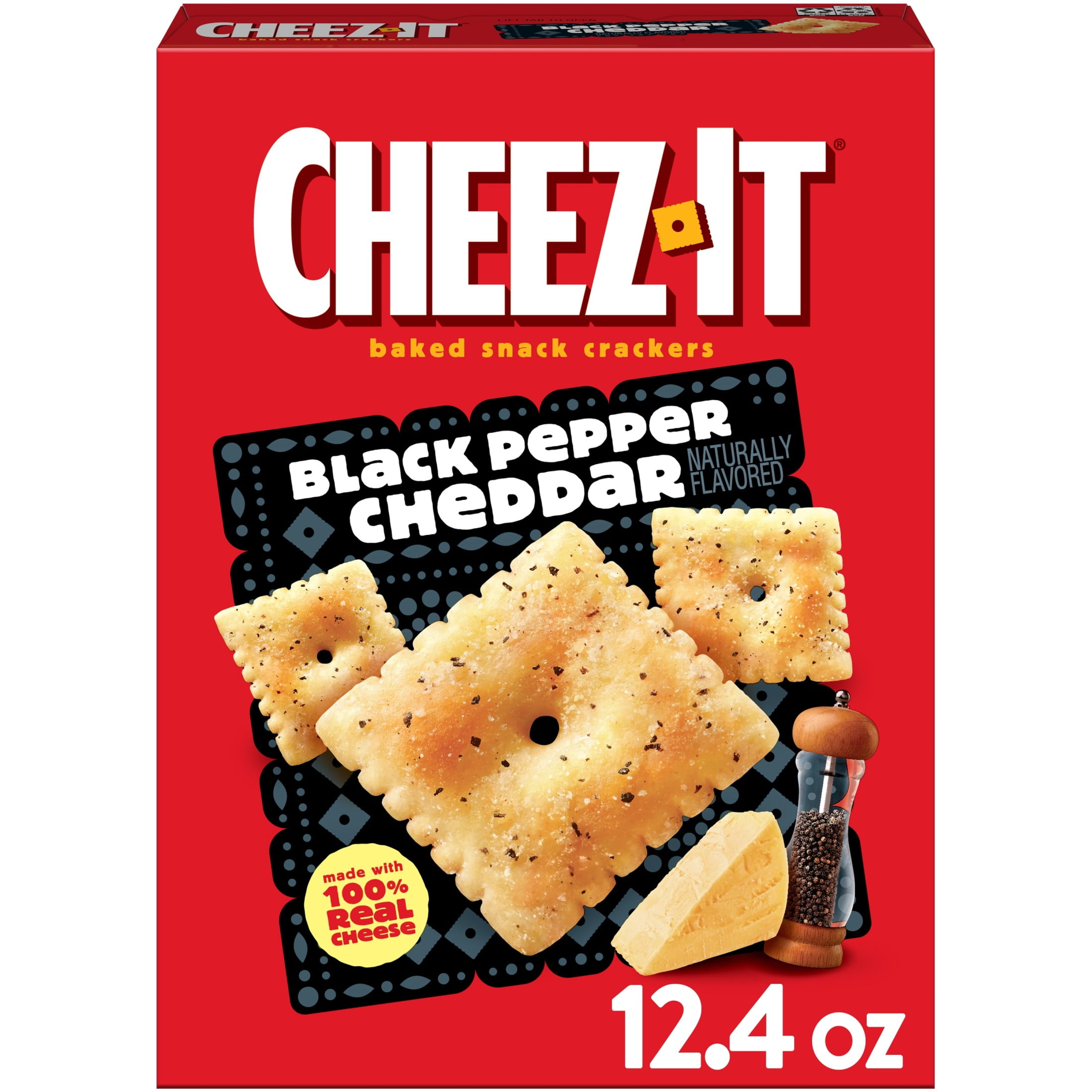 (12 pack) Cheez-It Black Pepper Cheddar Baked Snack Crackers, Lunch Snacks, 12.4 oz