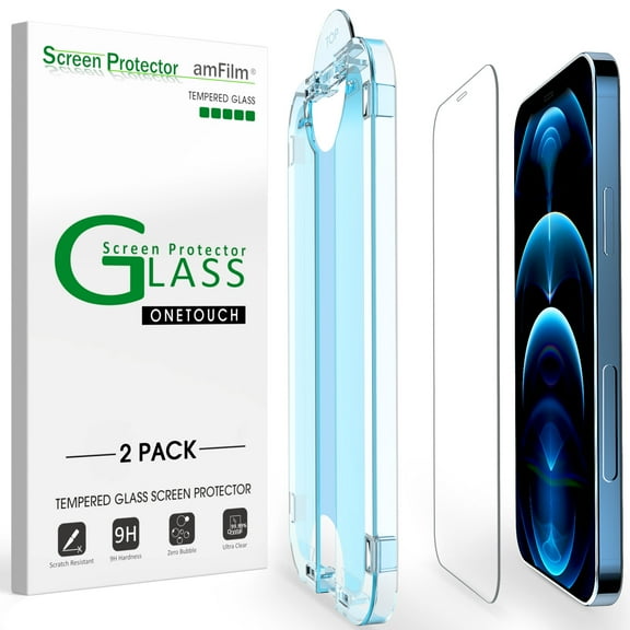 (2 pack) amFilm iPhone 12 Pro Max OneTouch Glass Screen Protector (6.7",2020)