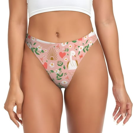 Sigee Swan And Flowers3 for Women s G-String Panty  Low Rise  Soft Lace Perfect for Everyday Wear or Special Occasions-Large