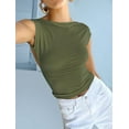thumbnail image 3 of Backless Slim Fit T Shirt for Women Short Sleeve Crew Neck Crop Top Casual Summer Y2K Crop Tee  Green M, 3 of 5