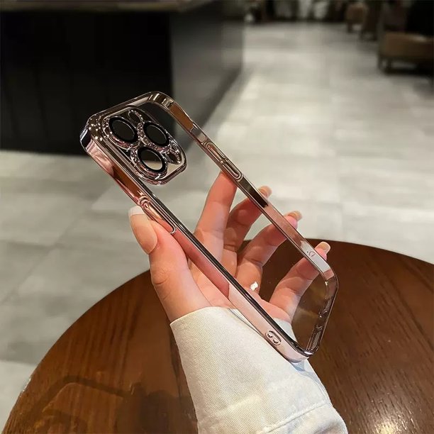 Funda de silicona transparente chapada de lujo para iPhone 14 11 12 13 Pro 14Pro Max Plus Mini X XS XR SE 2020, funda protectora de lente Dengxun unisex