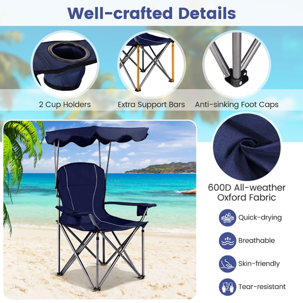 Aimee Lii Portable Folding Beach Canopy Chair with Cup Holders, Camping Chairs with Canopy, Blue Aimee Lii Portable Folding Beach Canopy Chair with Cup Holders, Camping Chairs with Canopy, Blue