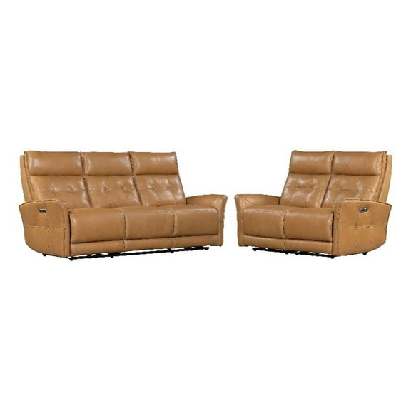 Pemberly Row Lucca Butterscotch Power Reclining Sofa and Loveseat