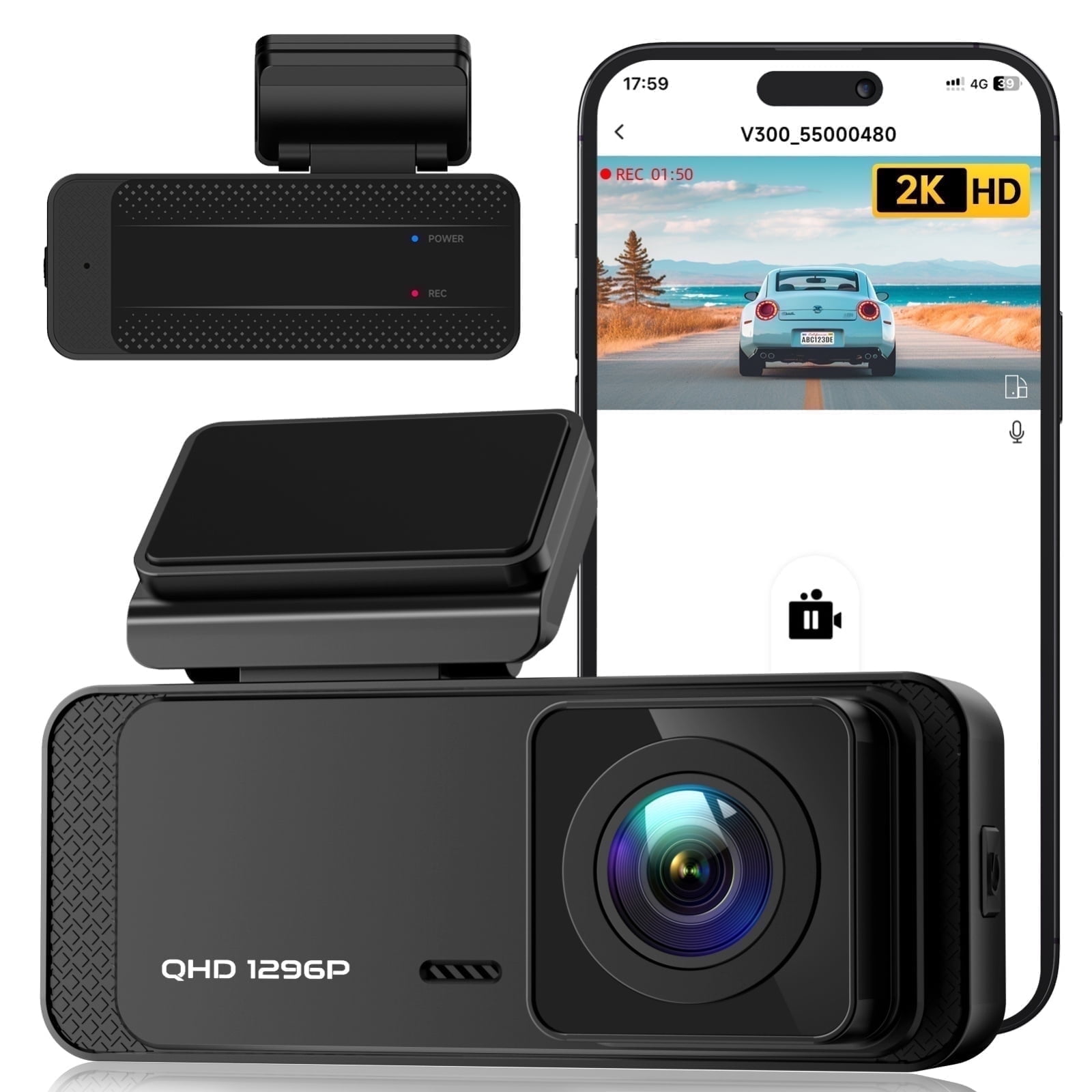 FFN Dash Cam Front WiFi 1296P, Dash Camera for Cars,Dashcam with Night Vision, Car Camera with APP, Mini Dashcams with 24H Parking Mode, Loop Recording, WDR, Support 256GB Max,Black