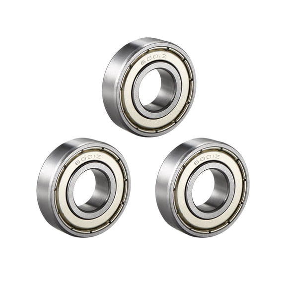 Deep Groove Ball Bearing 6001Z Single Shield, 12mmx28mmx8mm Chrome Steel 3-Pack