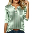 thumbnail image 4 of Sheghy Womens Tops V Neck Button Stripe 3/4 Sleeve Loose Casual Blouse Green M, 4 of 8