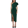 thumbnail image 2 of INSPIRE CHIC Women's Ruffle Sleeve Dresses Split Hem One Shoulder Cocktail Midi Dress M Dark Green, 2 of 6