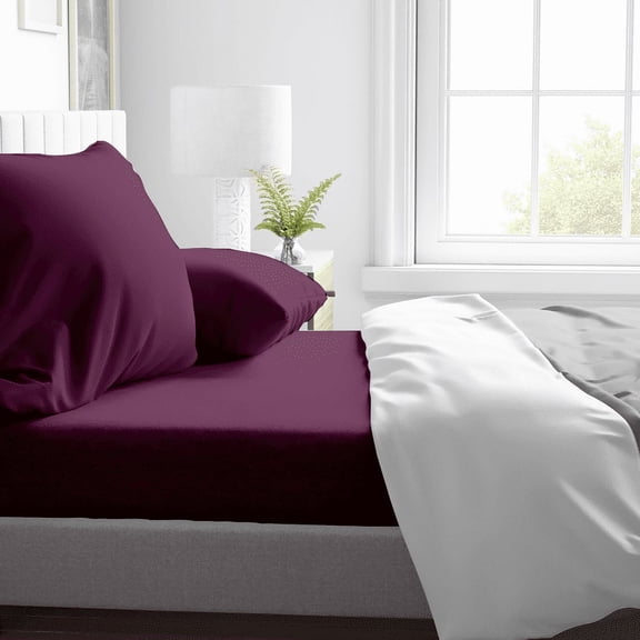 Kotton Culture 600 TC 4 Pc Sheet Set - 100% Egyptian Cotton 1 Flat sheet 1 Fitted sheet and 2 Pilowcases, 20' Deep Pocket (Plum,Queen)