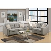 CoSoTower Living Room Gray Glossy Polyfber Sofa And Loveseat Furniture Plywood Metal Legs Couch Pillows 2Pc Sofa Set