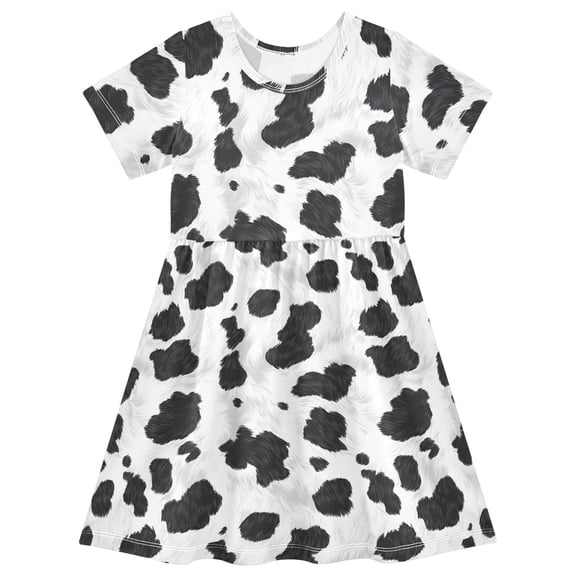 joogoo Cow Print Girls' Short Sleeve Dress Kids Dresses 5-6T